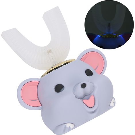 Brosse à dents électrique pour enfants, motif dessin animé, tête de brosse en silicone en forme de U, violette, 2-6 ans (1/5)