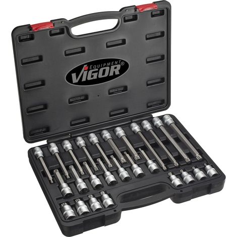 Jeu de tournevis I Jeu de 26 outils, entraînement : carré 12,5 mm (1/2 pouce), sortie : Profil polydenté intérieur XZN avec ouverture de clé : M5 - M16 pour actionnement manuel (1/4)