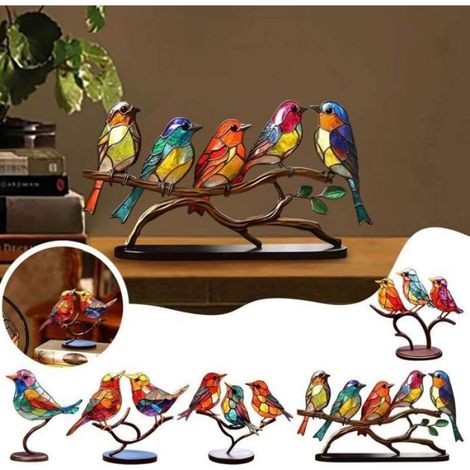 Perchoir à oiseau en métal teint, décoration de bureau oiseau double face en métal plat, sculpture d'oiseau colibri multicolore, d (1/5)