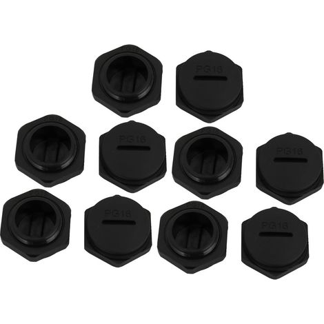 10pc PG16 Nylon Filetage mâle Presse-étoupe Cap Rond Visser Couverture Noir (1/3)