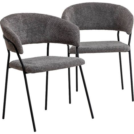Chaise arrondie en tissu bouclette grise Kanoa  (lot de 2) (1/5)