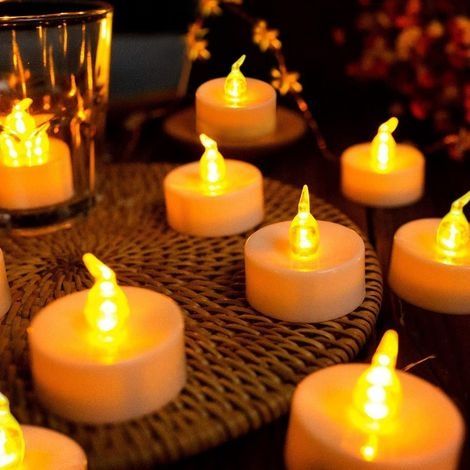 Bougies chauffe-plat LED, 24 bougies LED sans flamme, bougies chauffe-plat réalistes et lumineuses, fonctionnement à piles, bougie chauffe-plat longue durée pour mariage, vacances, fête (1/5)