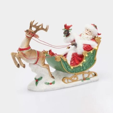 EDG Enzo De Gasperi Decoro Babbo Natale su Slitta Green Red con LED 44x15xH28 cm – Decorazione Natalizia
