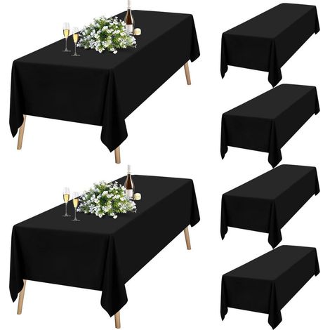 6er Pack Schwarze Tischdecke 153x260 cm Polyester, waschbar, rechteckig