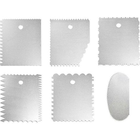 Lot de 6 raclettes en acier inoxydable, lisseur à glaçage multifonctionnel dentelé-11.8X9.5X0.2CM-Silver