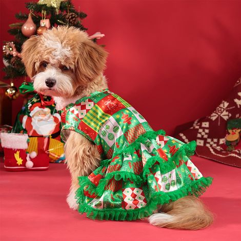 Robe De Fête Pour Chien - Tenue De Noël À Manches Volantées Avec Nœud Papillon - Costume Festif Pour Chiens Et Chats Nains - Taille S À XL (1/5)
