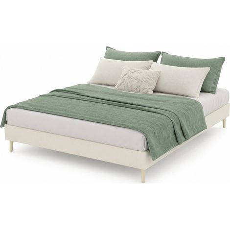 CHICFURN Estructura de cama 140x200 cm beige en terciopelo, base baja, sin cabecero ni colchón (1/5)
