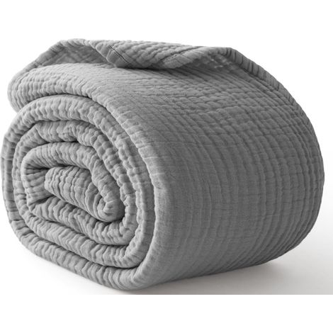 Grande Couverture en Mousseline de Coton à 6 Couches, Respirante et légère pour canapé, Couvre-lit Doux, pour Adultes, Toutes Saisons, 127 x 177,8 cm, Gris (1/5)