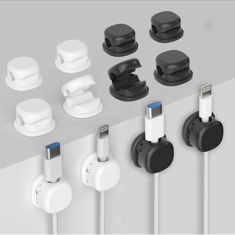 Lot de 12 clips de gestion de câbles multifonctionnels pour bureau, voiture et maison, fournitures de bureau, accessoires de bureau et rangement (lot de 12 – 6 noirs et 6 blancs) (1/5)