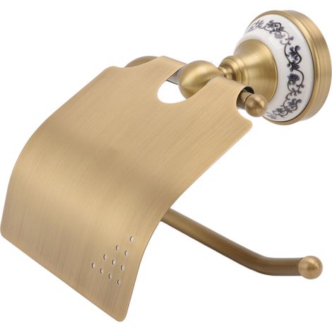 Porte-papier toilette vintage en métal avec décoration en porcelaine, à fixer au mur pour salle de bain.
