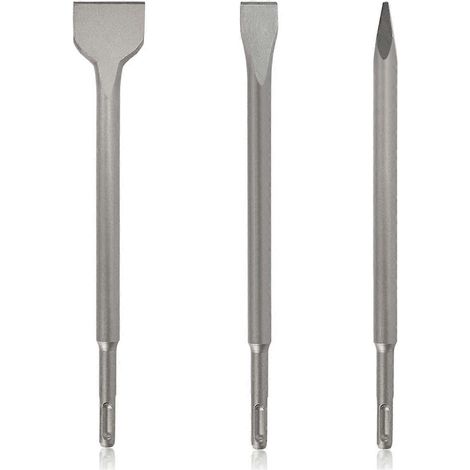 Jeu de burins SDS-Plus pour perceuses à percussion, jeu de 3 forets à béton et maçonnerie, burins à pointe plate pour écaillage (1/5)