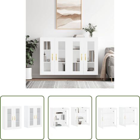 vidaXL Glas - Wandschränke 2 Stk. Weiß Holzwerkstoff (1/5)