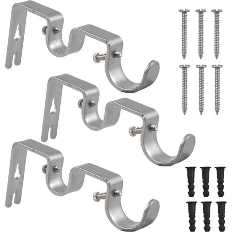 3pcs Support de tringle à rideau, Métal lourd, Fixation murale, Crochets, Pour maison chambre bureau (1/5)