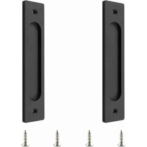 QORVA-Lot de 2 poignées de porte coulissantes rectangulaires encastrées en acier inoxydable noir mat pour porte de grange coulissante (1/5)
