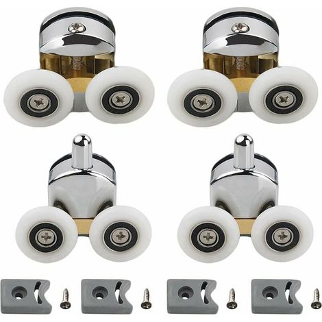 Rouleaux Porte Douche - Diamètre 25 mm - Pour Verre 4 à 6 mm - Kit de 4 Roulettes (2 Haut + 2 Bas) - Accessoire Salle de Bain