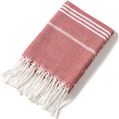 Serviette de plage en coton, serviette de bain absorbante à rayures (rouge)