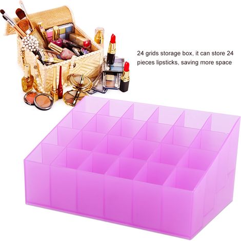 Range de présentation pour 24 rouges à lèvres, boîte de rangement cosmétique violette, organisateur de maquillage (1/4)