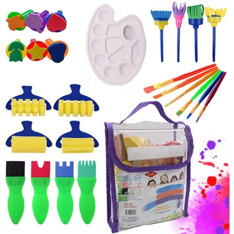 25-teiliges Set waschbarer Kinderpinsel mit Schwammtechnik für Kleinkinder und Kinder – Mehrfarbig