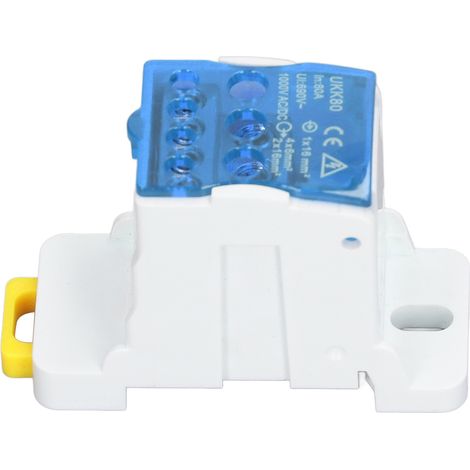 Boîte de distribution à bornier sur rail DIN 690 V 80 A, avec bornes de jonction en laiton pour conducteurs épissables, pour appareils électroménagers (bleu). (1/5)