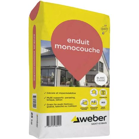 Weber Saint-Gobain Enduit monocouche de façade extérieur blanc cassé 25 kg - d’imperméabilisation et décoration façades
