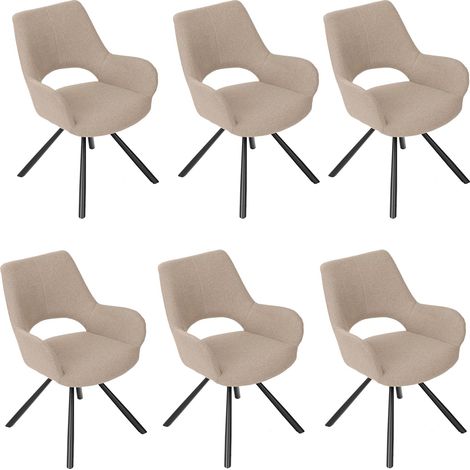 MEUBLE COSY Lot de 6 Chaises Salle à Manger avec Dossier et Accoudoirs Fauteuil pour Salon Cuisine Bureau, Siège Rembourré en Tissu Pieds en Métal, Beige, 58,5x59x81cm (1/5)