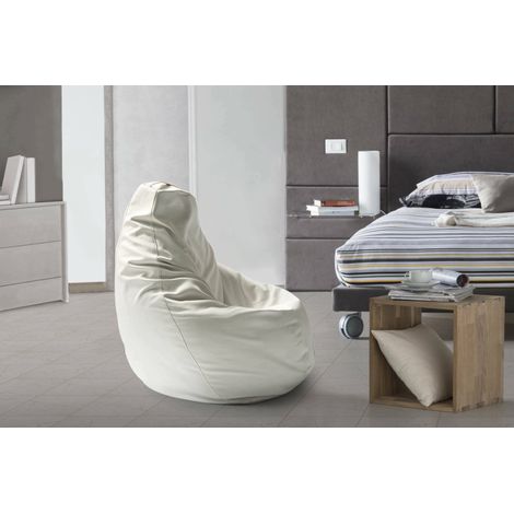 Talamo Italia Pouf Annachiara, Sac pouf, 100% Made in Italy, Pouf en similicuir, Cm 70x70h110, Blanc, avec emballage renforcé (1/3)