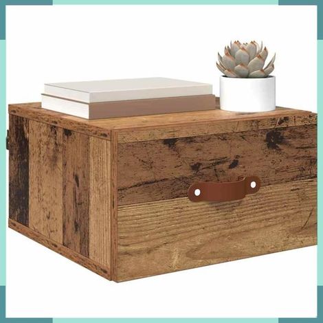 Cabinet de chevet mural - 882335 - Bois ancien - Bois d'ingénierie - 1 tiroir (35 x 35 x 20 cm) (1/5)