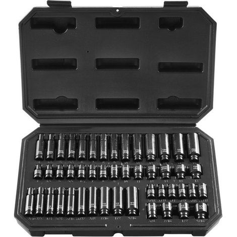 Coffret de douilles à chocs - 1/4" / 6,35 mm - 48 pièces - SAE 3/16"-9/16" - Métrique 4-15 mm (1/5)