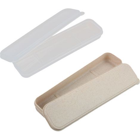 Boîte de rangement portable pour couverts de voyage (2 pièces), transparente et couleur blé (1/5)