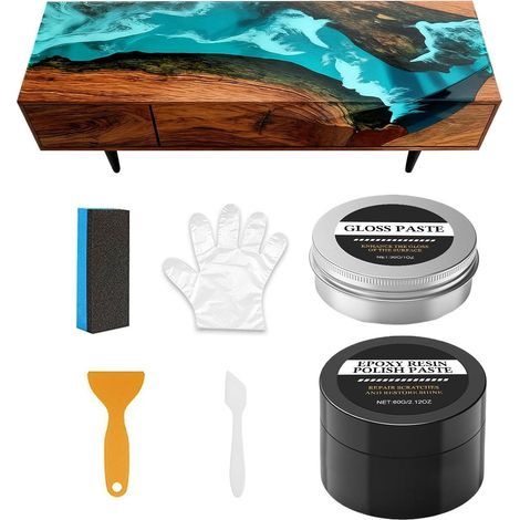 Kit Polissage Résine Époxy,avec Nettoyant Brillant Polissant en Éponge  Kit de Polissage Résine Haute Brillance,pour Métaux Acryliques Verres Meubles Tables Plans De Travail Œuvres d'art (1/5)