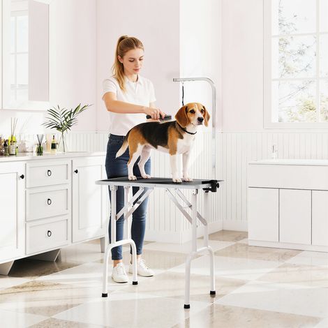 Table de toilettage pour chiens, table de soin pour chiens avec sangle, pliante, pieds en acier, plateau antidérapant 81x48,5x80 cm, noir (1/5)