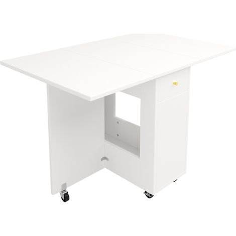 Table à manger pliante 120 x 75 x 75 cm avec roulettes et espaces de rangement blancs (1/5)