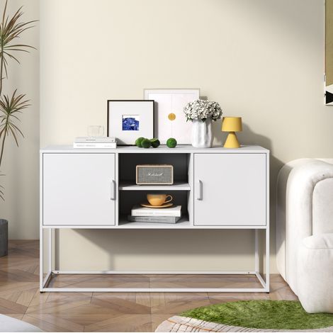 Buffet de salon avec 6 compartiments et 3 étagères fixes, 75x120x40 cm, blanc (1/5)