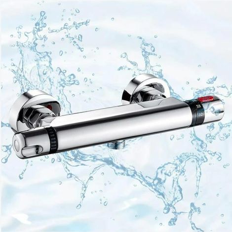 Mubinetto termostatico monoblocco per doccia in ottone cromato, antiscottatura 38°C con protezione di sicurezza, argento - 280 x 95 mm (1/5)
