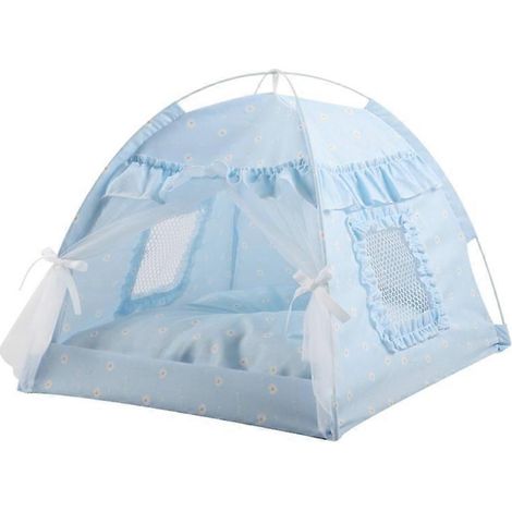 Katzenbett-Zelthaus für den Sommer mit abnehmbarem, doppelseitigem Kissen, blau, Größe S