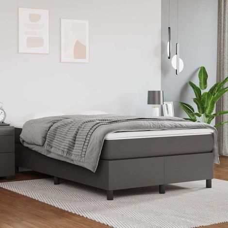 Cama box spring con colchón cuero sintético gris 120x200 cm (1/5)