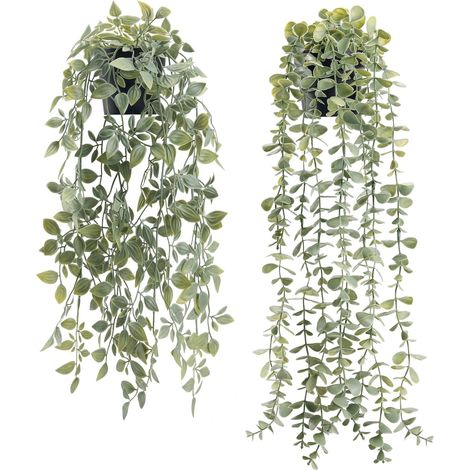 Lot de 2 fausses plantes à suspendre avec pot noir pour décoration d'étagère de salle de bain (1/5)