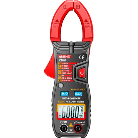 Pinza amperometrica intelligente per corrente alternata, 6000 conteggi, selezione automatica della portata, voltmetro, amperometro da 600 A, ohmmetro, con torcia.