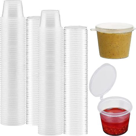 Lot de 100 petits pots ronds de 30 ml avec couvercles, pots à sauce à charnière, pots réutilisables pour gelées et verrines. (1/5)