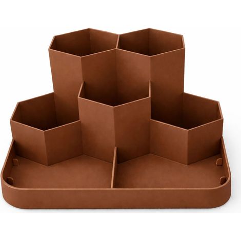 Organiseur de bureau marron à 7 compartiments pour accessoires (1/3)