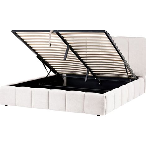 Ottoman Bed Off White Fabric Upholstered EU King Size 5ft3 Bed Frame Vertical Tufting Lift-Up Frame High Headboard VAUVERT (1/5)