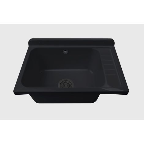 Negrari Pilozzo a Muro in PP con pilettone in metallo, Resistente agli agenti atmosferici, Kit di fissaggio e Kit di scarico inclusi, 58L x 38P x 21H cm, Nero