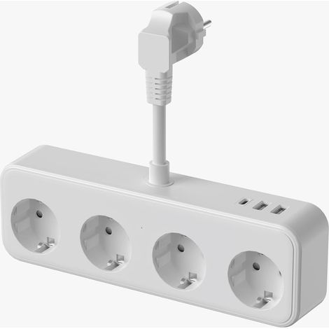 Multiprise USB C, Multiprise Murale avec 3 Ports USB et 3/4 AC, Prise Multiple Murale Compacte Adaptateur Prise Plate 3840W Max pour Maison Cuisine Bureau (Blanc, 4 Prises+3 USB) (1/5)