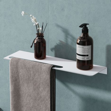 Mai & Mai Duschablage zum Bohren oder Kleben Duschregal Badablage aus Aluminium 40cm Badezimmerablage zur Wandmontage Badezimmer Organizer Matt weiß Reglo-06 (1/5)