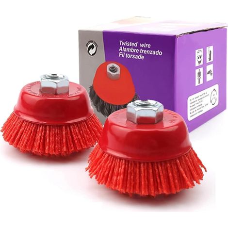 2 Piece Nylon Brush Grinder – Brush Nylon Drill M14 Ø65 mm – Metal Brush for Drill for Deburring, Stripping (1/5)