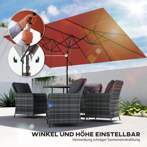 Parasol de jardin inclinable et réglable en hauteur, 150 x 295 x 170-214 cm, teinte rouge bordeaux