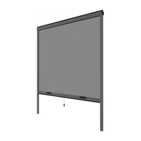 Volet Moustiquaire – Moustiquaire de fenêtre enroulable verticale grise 145 cm x 130 cm – Toile en fibre de verre enduite PVC – Design compact et élégant