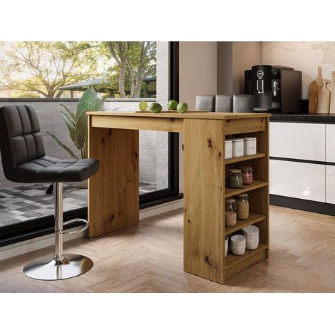 Bestmobilier – Table de bar rectangulaire effet bois – 4 couverts – MDF résistant à l'humidité – Design contemporain avec rangements (1/4)