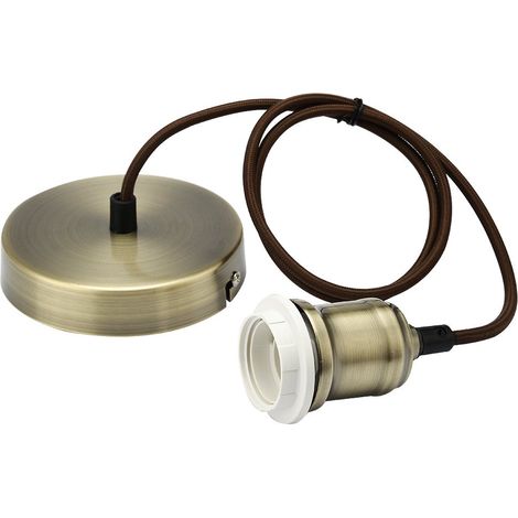 Lampe Suspension Vintage Retro, E27 Lustre Suspension Culot de Lampe Edison de Douille Avec de 1.2m Câble Rond Tressé-Antique Laiton (1/5)