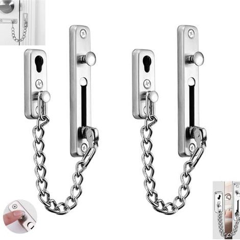 Lot de 2 chaînes de sécurité pour porte de garage, chaîne de porte, chaîne de sécurité pour porte de garage, chaîne de porte en acier inoxydable, sans perçage, verrouillable, argentée, acier inoxydabl (1/5)